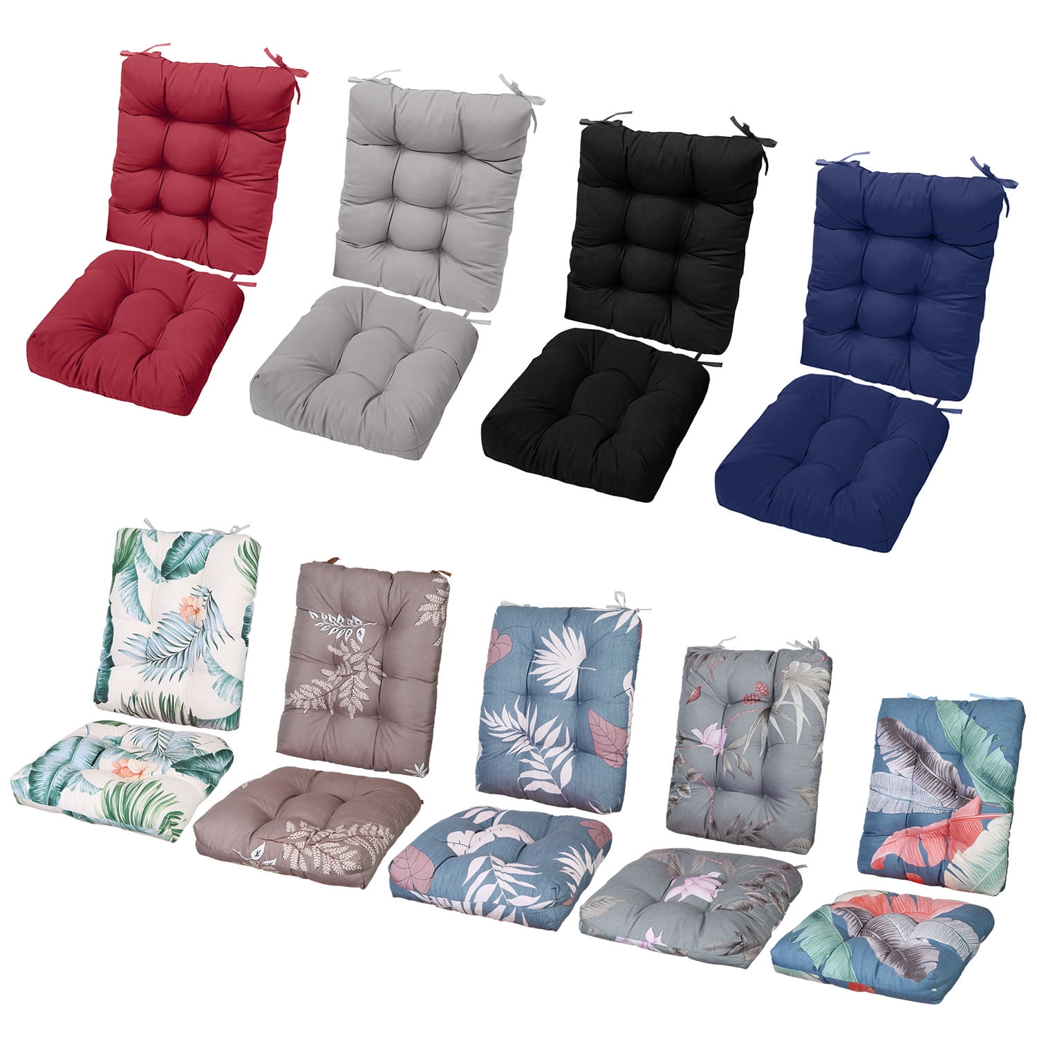 Outdoor Rocking Chair Cushion Upper and Lower Rocking Chair Seat Cushion Set with Non-Slip Ties for Indoor Outdoor Coffee Mimosa Leaves