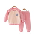 thumbnail image 2 of KYAIGUO Girls Boys Fleece Thermal Underwear 2Pcs Outfit for Newborn Baby,3 Months-24 Months Plush Cardigan Thermal Pjs+Pants Long Johns Toddler Warm Sleep Outfit Autumn Winter, 2 of 7