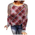 thumbnail image 1 of Haut en Polyester à Manches Longues Imprimé à Carreaux Col Rond Classique Ample Multicolore pour Femmes (Violet, m), 1 of 4