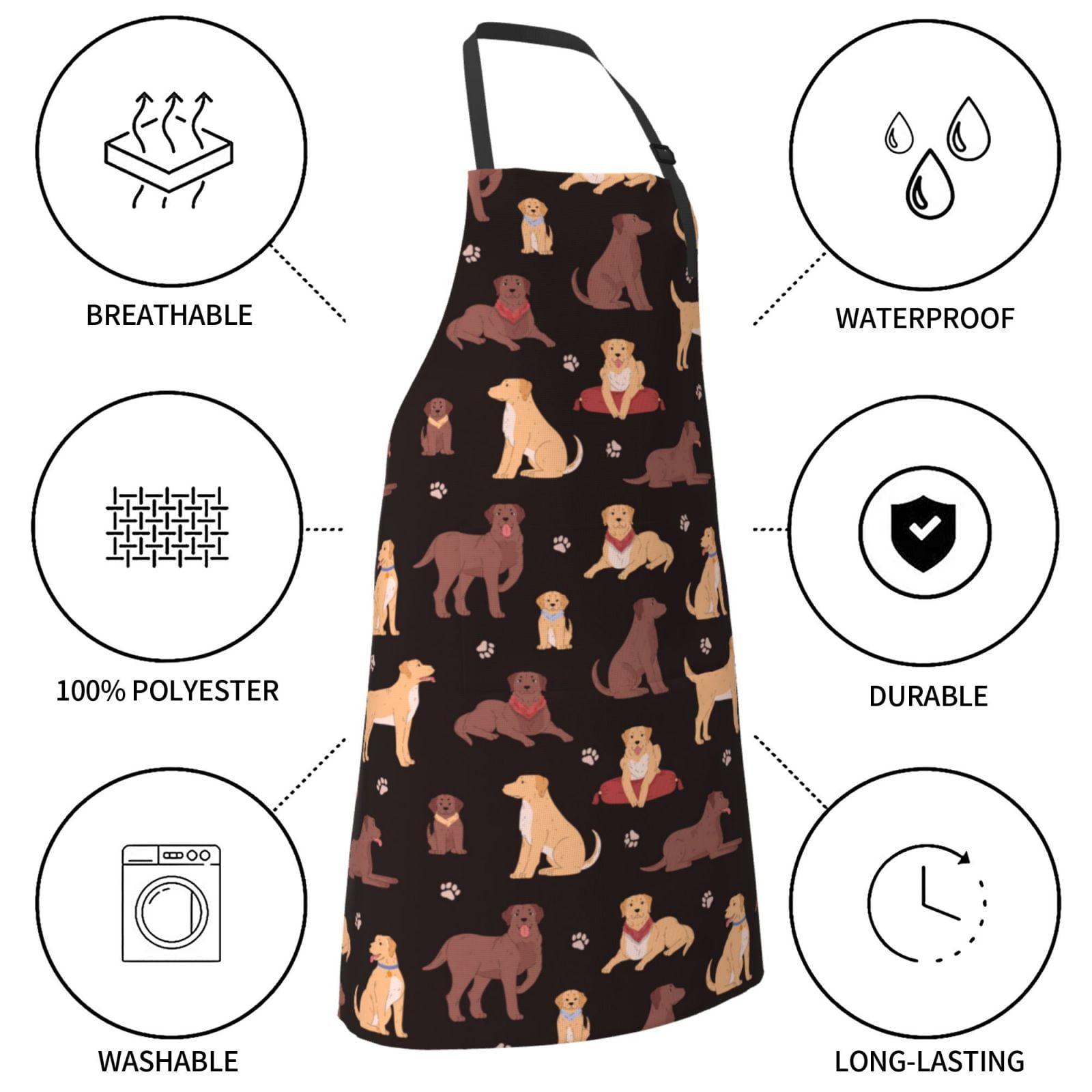 Vsdgher Labrador Retriever Dog Waterproof Apron with 2 Pockets Kitchen Chef Aprons Bibs for Grooming Cooking Baking Painting Gardening