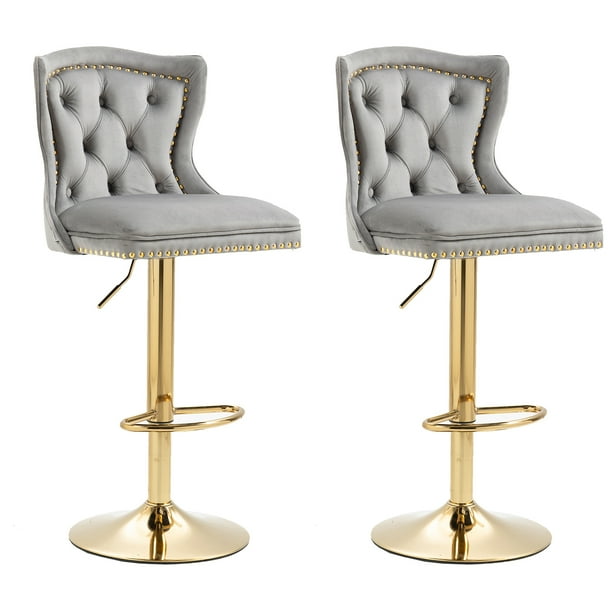 Bar Stools Set of 2, Upholstered Tufted Velvet Swivel Bar Stool Chair