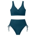 thumbnail image 7 of Women's Twist Front High Waisted Bikini Swimsuit Drawstring Tie Side Bottom Two Piece Bathing Suit Blue, 7 of 7