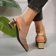 thumbnail image 4 of Women's Closed Toe Sandals Rhinestone Pointed Toe Slingback Mid-Heel Pumps, Block Heel Sandals for Casual Summer Events, 4 of 9