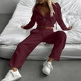 thumbnail image 5 of Women's Cropped Zip Hoodie & Wide Leg Sweatpants Set - Drawstring Hooded Workout Outfit | High Waisted Pocket Pants Casual Streetwear, 5 of 8
