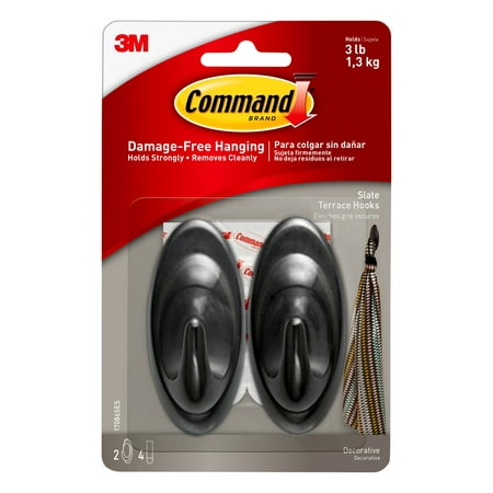 Pole 4 Leg 2 Hook - Command Slate Terrace Hook, Medium, 2 Hooks, 4 Strips/Pack