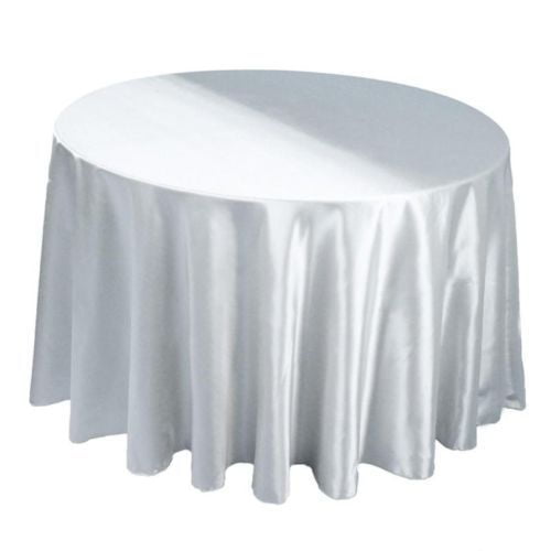 12 Pack 132" Inch round Satin Tablecloth 21 COLORS Table Cover Wedding Banquet", (Color: silver)