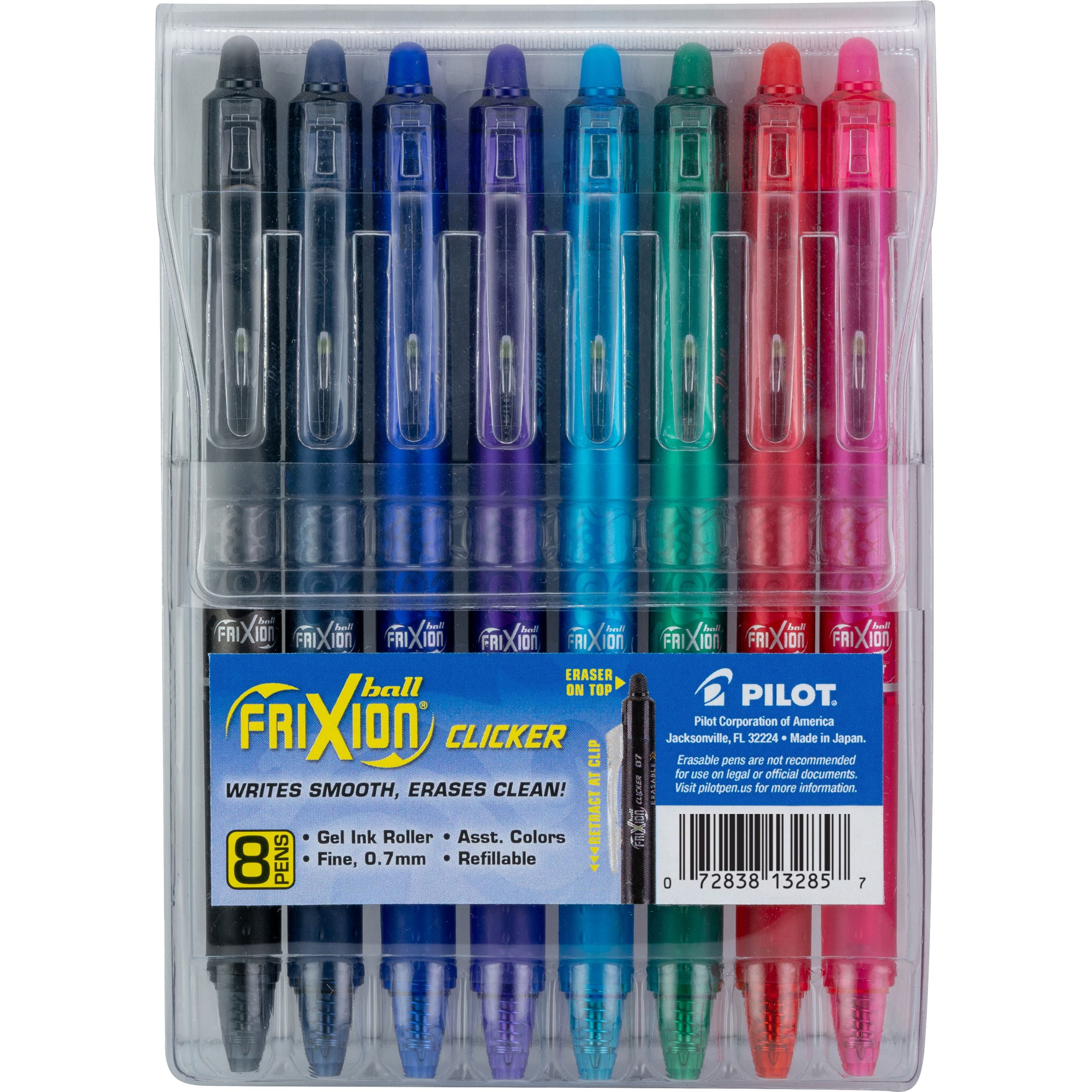 Omgeving mini slang Pilot Frixion Clicker Erasable Gel Ink Pens, Fine Point, Assorted Colors, 8  Pack Pouch - Walmart.com