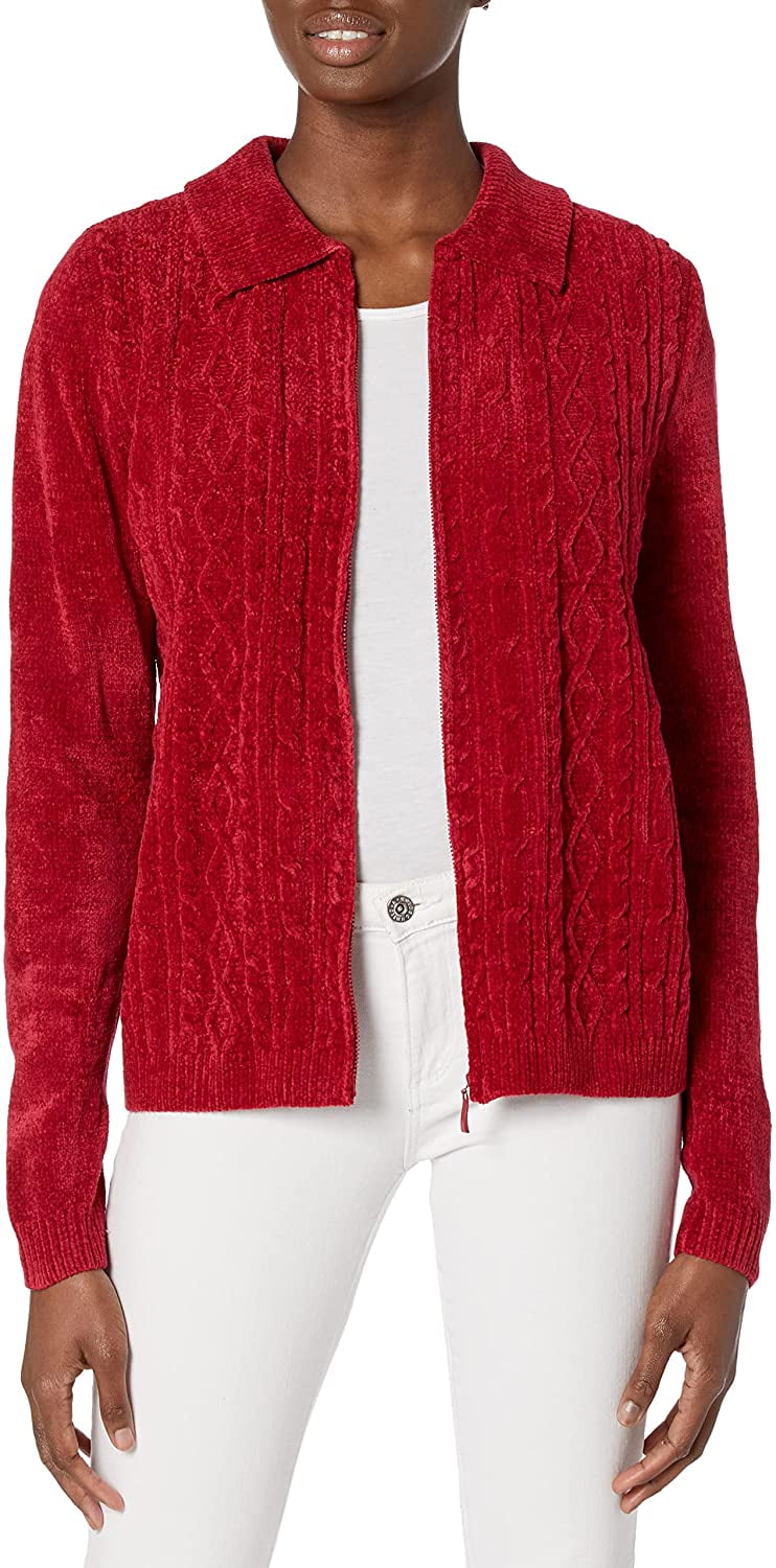 Alfred Dunner Petite Womens Chenille Cardigan Sweater X-Large Red -  Walmart.com