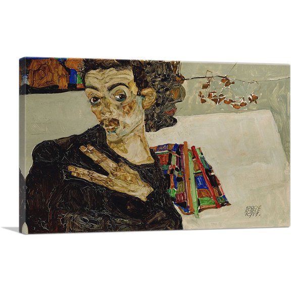 ARTCANVAS Self-Portrait With Black Vase And Spread Fingers 1911 Canvas Art Print by Egon Schiele - Size: 40" x 26" (0.75" Deep)
