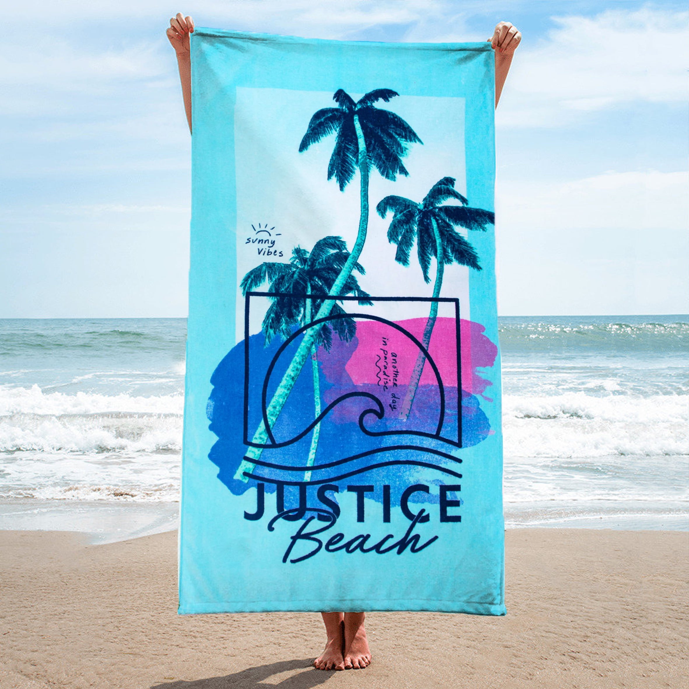 Justice Sunny Vibes Beach Towel 64 x 34 100% Cotton Vibrant