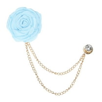 Uxcell Rose Flower Brooch Pin for Men Suit, Flower Lapel Pin with Gold Badge Tassel Chain Brooches for Wedding[Light Blue]