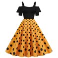 thumbnail image 2 of YYDGH Womens 50s 60s Vintage Dress Cold Shoulder Short Sleeve Ruffle Polka Dot Dresses Retro Rockabilly A-Line Swing Cocktail Party Dress Yellow L, 2 of 6