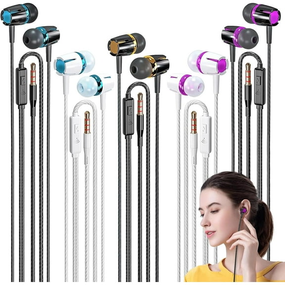 Wired Earbuds 5 Pack,Earbuds Headphones with Microphone,Wired Headphones with Powerful Heavy Bass,Compatible with iPhone,with iPad and Android Devices,MP3,Fits All 3.5mm Devices