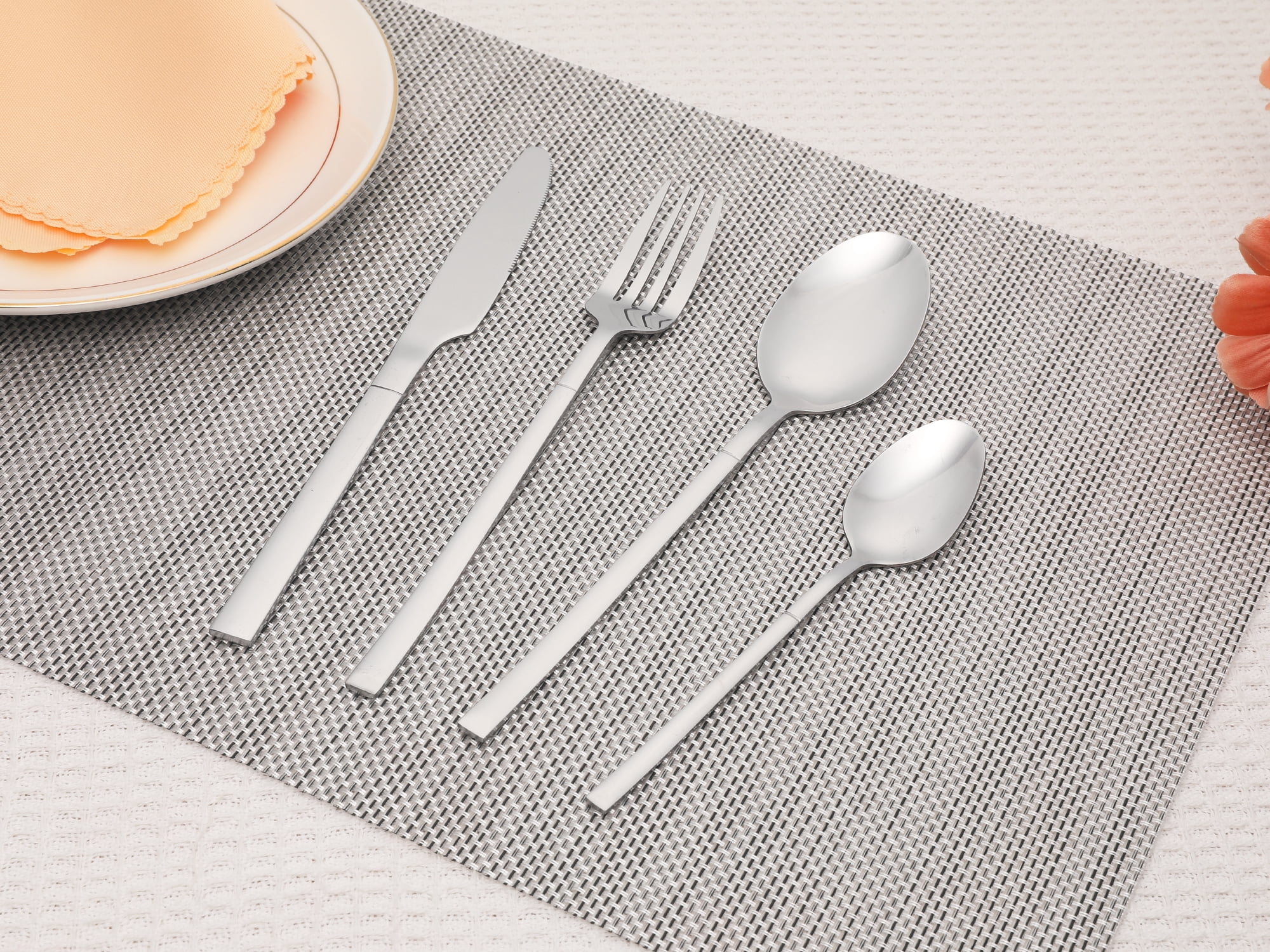 Unique Bargains 24 Piece Silverware Set Stainless Steel Flatware Set for 6 Silver