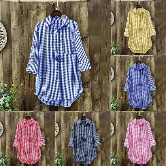 Womens Flannel Plaid Shirts in Women Plus Size Button Down Retro Tops Long Sleeve Spring Fall Casual Loose Fit Womens Shirts