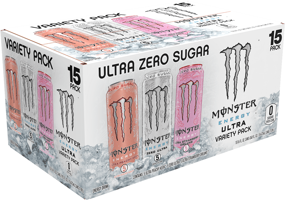 Monster Energy Ultra Variety Pack Energy Drink, Zero Sugar, 15-Pack, 16 Oz Cans