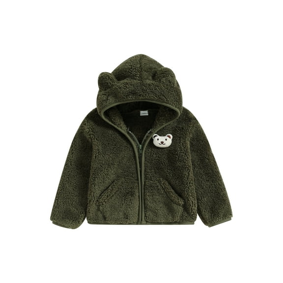 Todder Infant Baby Boys Girls 3D Bear Cartoon Fleece Hooded Jacket Coat with Ears Warm Zipper Outwear Coat