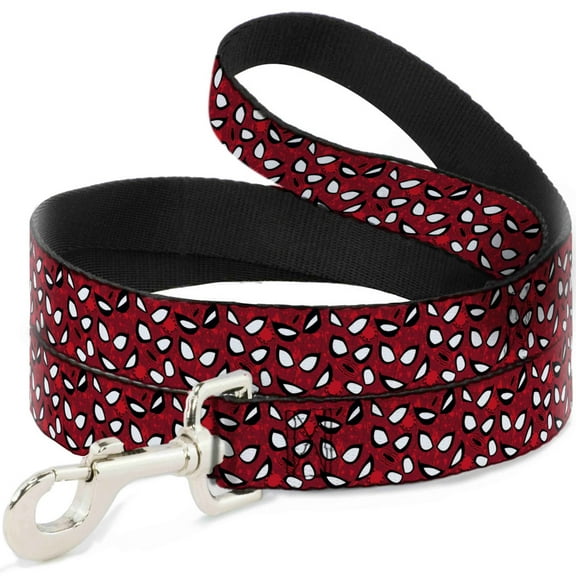 Marvel Comics Pet Leash, Dog Leash, Spider Man Eyes Spiders Scattered Reds Black White, 4 Feet Long 0.5 Inch Wide