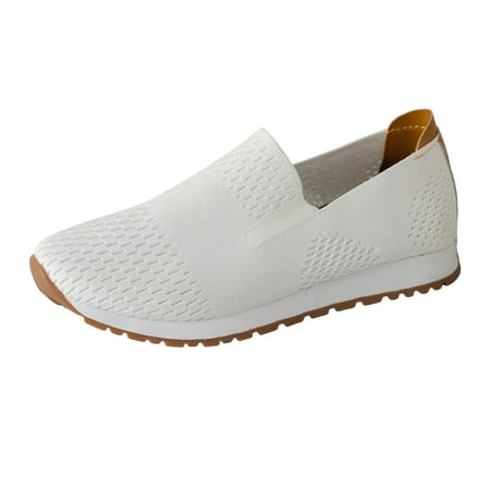 Fauean Slip on Sneakers Women Ladies Fashion Breathable Knitted Mesh Shoes Walking Shoes White Size 37