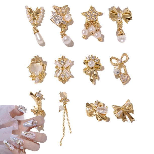 12 piezas 3D dijes de uñas cuelgan diamantes de imitación de cristal cristales de uñas de aleación diseño de uñas brillantes gemas para decoración de uñas DIY artesanía accesorios de arte de uñas