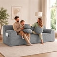 thumbnail image 2 of SESSLIFE 3 Seater Sofa Couch, Comfy Extra Deep Seat Cloud Couch with 3 Pillows and Side Pockets, Corduroy Low Profile Floor Sofa for Living Room, Compact No Assembly Couch, Light Grey, 2 of 8