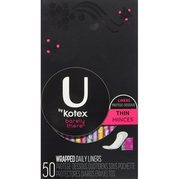 U Kotex Barely There Thin Panty Liners Regular Length, Unscented, 50 ct