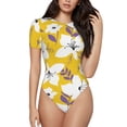 thumbnail image 2 of Uemuo Lilies Flowers Pattern Women's One Piece Short Sleeve Swimsuit Rash Guard Surfing Modest Quick-drying Swimsuit Beach Essentials-Small, 2 of 9