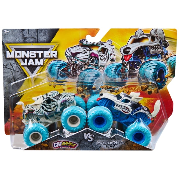 Monster Jam, CATastrophe Vs. Husky Die-Cast Monster Trucks, 1:64 Scale, Kids Toys for Boys Ages 3 and up