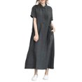 thumbnail image 2 of LADIGASU Women's Summer Short Sleeved Solid Color Loose Pocket Casual Dress Short Sleeved Lapel Dress, 2 of 6