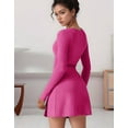 thumbnail image 3 of Womens Square Neck Bodice Dress Long Sleeve Side Slit Flare Mini Dresses, 3 of 7