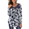thumbnail image 3 of Tops de Mujer Blusa Casual Elegante Camisas de Manga Larga Otoño Túnica Estampada Suelta Panel de Encaje Plisado Odeerbi ODB170957, 3 of 7