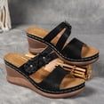thumbnail image 5 of Slides for Women Bohemia Flower Wedge Sandals Arch Support Summer Beach Vacation Slip on Platform Slippers Black Size 6.5, 5 of 7