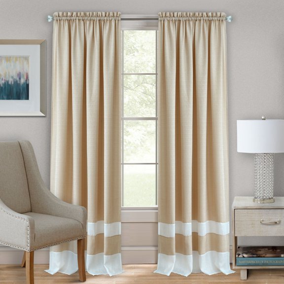 Ergode Darcy Rod Pocket Window Curtain Panel - 52x63 - Tan/White