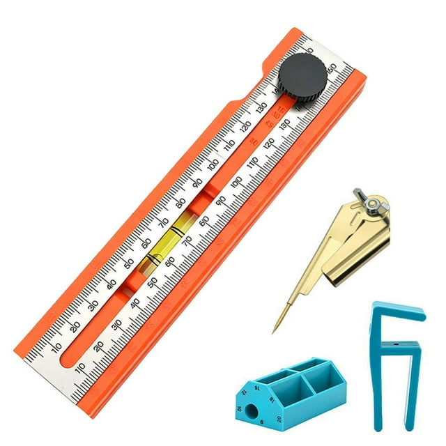 Multifunctional Angle Marking Protractor Tool, ABS Depth Measuring Ruler with 15-90 Degree Angle Finder, Built-in Level & Fixed Point Marker for Woodworking & Construction, 6.57 Inch