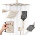 thumbnail image 2 of Bathtub Shower Faucet Set Brushed Gold Push Button Diverter Shower System for people with in Hand Shower  Dual Shower Head with handheld Wall Mount valve trim kit (cartridge Included), 2 of 6