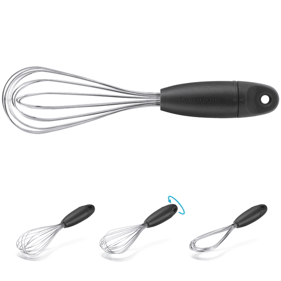 Dreamfarm Mini Flisk 3-in-1 Fold-Flat Stainless Steel Cooking Whisk - Black