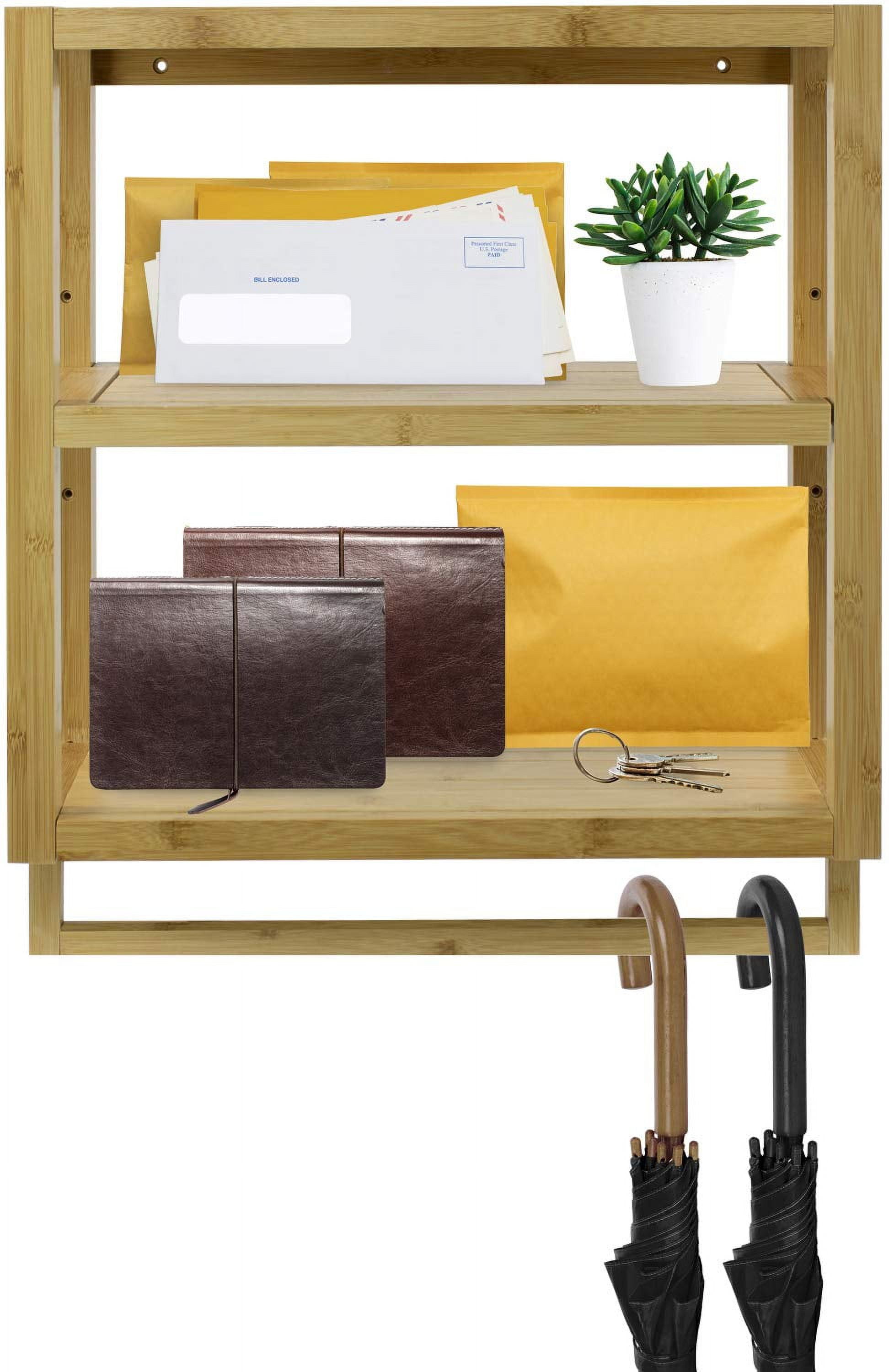 Sorbus Bamboo Finish Bathroom Wooden 3-Tier Wall Mounted Organizer Width 8.25-inch Towel Rack Holder