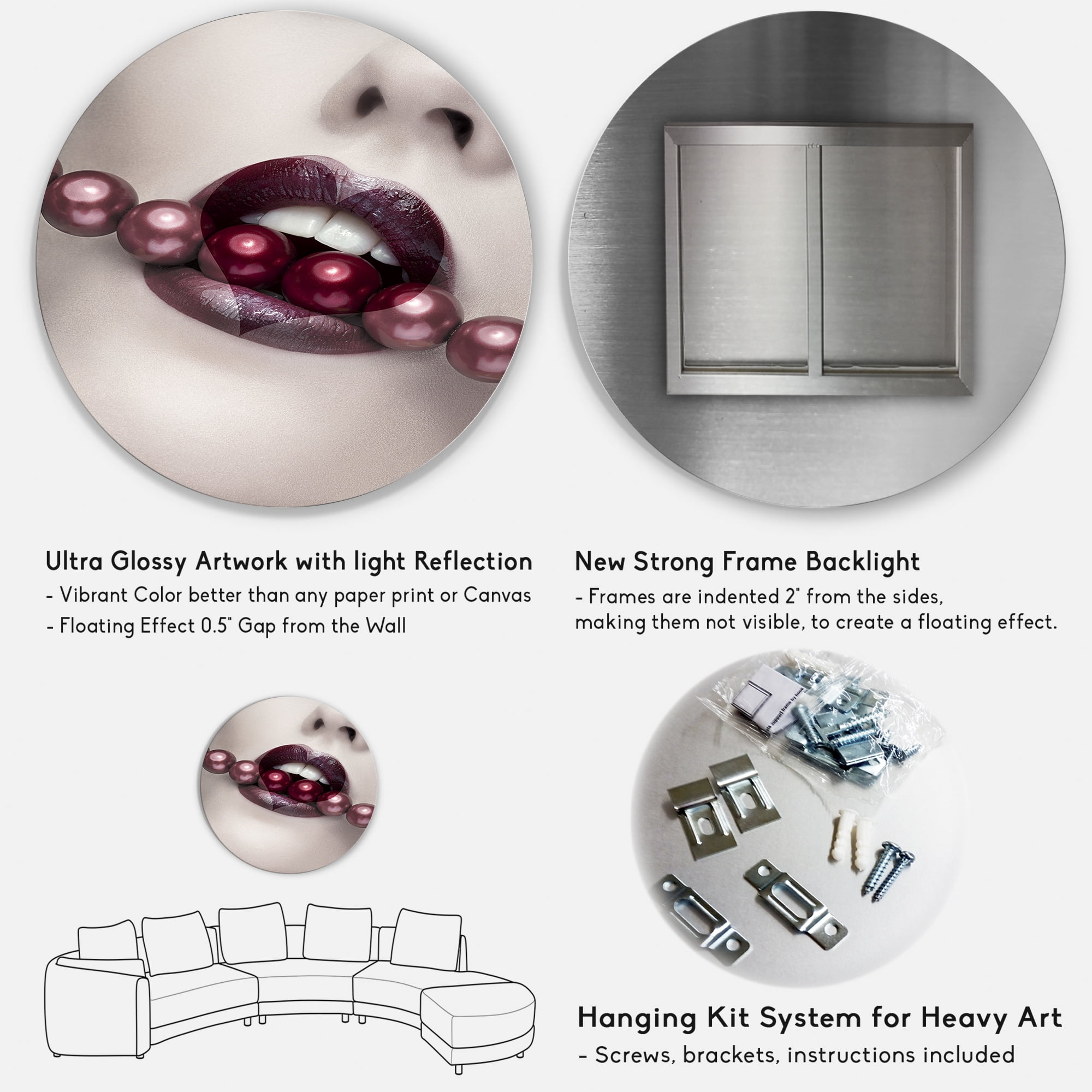 Designart 'Pearls Through Mouth With Heart Shape Lips' Modern Circle Metal Wall Art 36x36 - Disc of 36