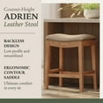 thumbnail image 3 of Maven Lane Adrien 26" Wood Counter Height Stool - Handcrafted Weathered Oak Finish with Avanti Bone Vegan Leather Upholstered Saddle Seat for Comfort - Durable Barstool for Kitchens, Dining Rooms, 3 of 7