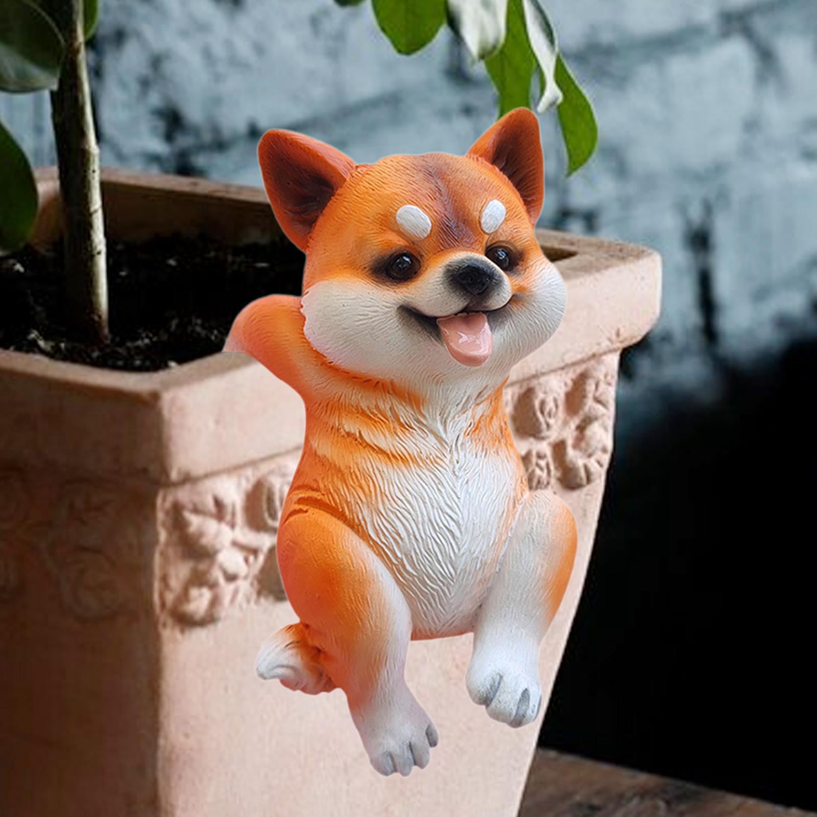 Baoblaze Dog Garden Statue Flowerpot Decor Animal Sculpture for Balcony Outdoor Patio Shiba Inu