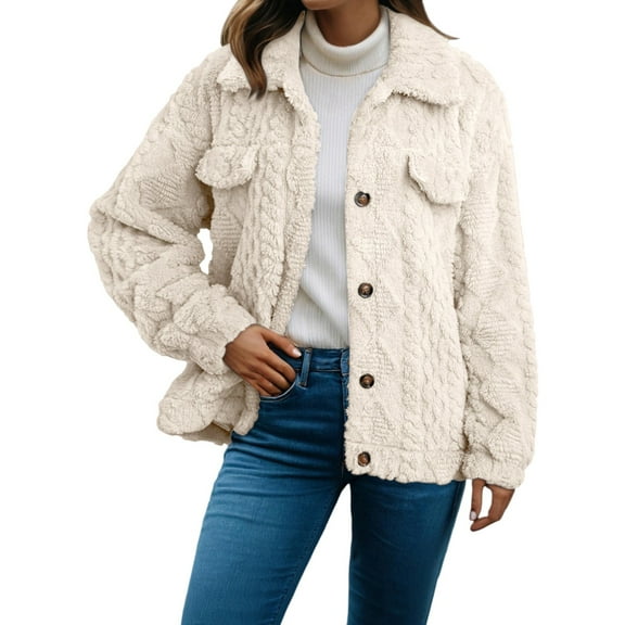 Coat for Women, Yigetop Winter Fleece Heating 2025 Jacket for Women Button Down Stand Collar with Pockets Coats Winter Jackets for Women Beige L