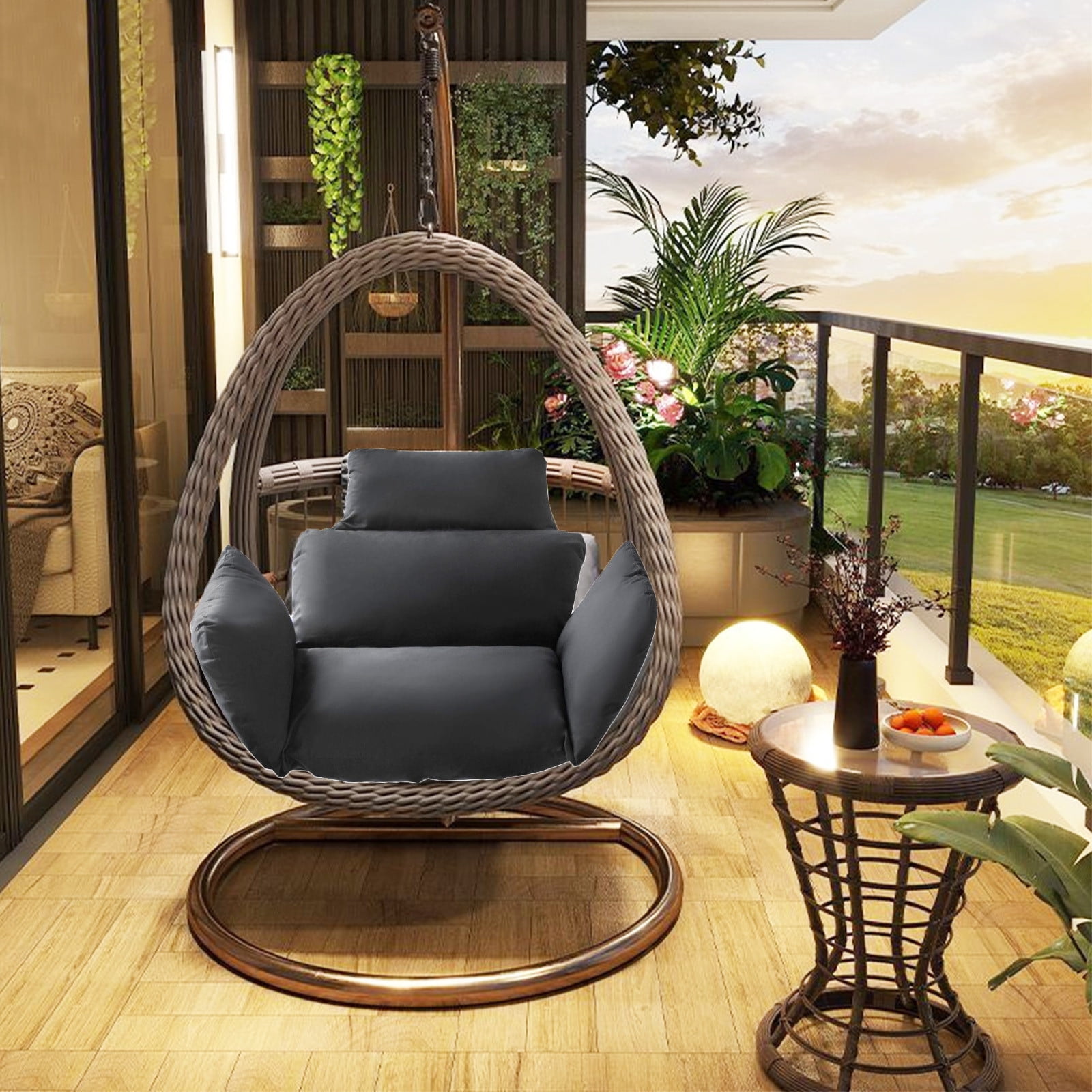 LEHOZIHEQ Chair Cushion, Outdoor Hanging Egg Chair Cushion Replacement, Indoor Outdoor Hammock Basket Swing Cushion with Headrest