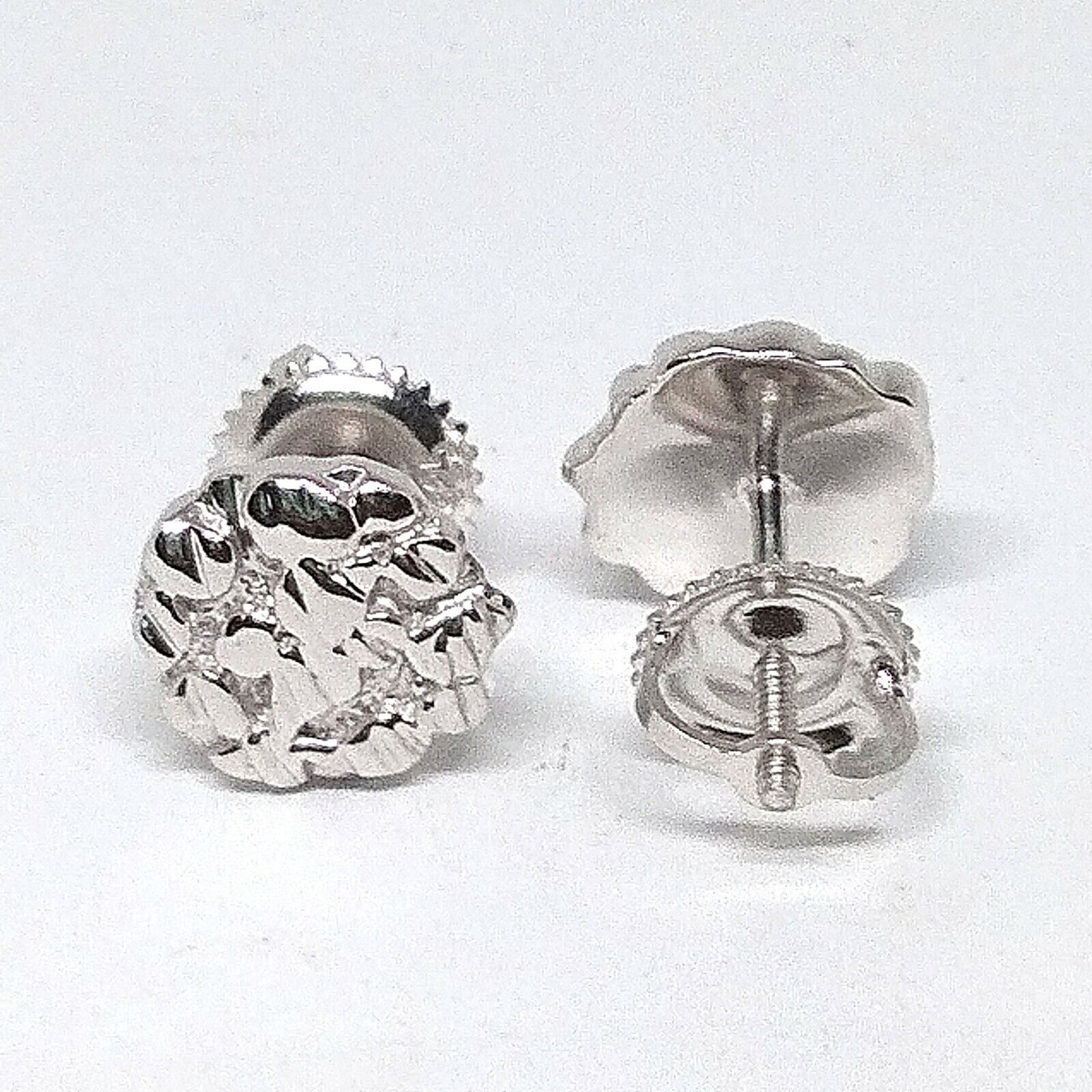 14K White Gold Plated Sterling Silver 8.5MM Round Diamond Illusion Nugget Stud Earrings, Unisex, Hypoallergenic, Screw-Back