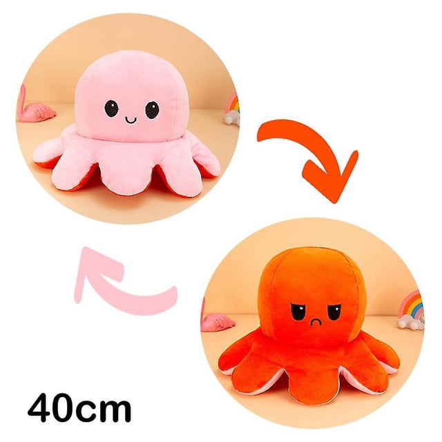 Pink Orange20CM30 / 40cm Muñeco de peluche de pulpo reversible con dibujos animados de peluche de patrón de doble cara