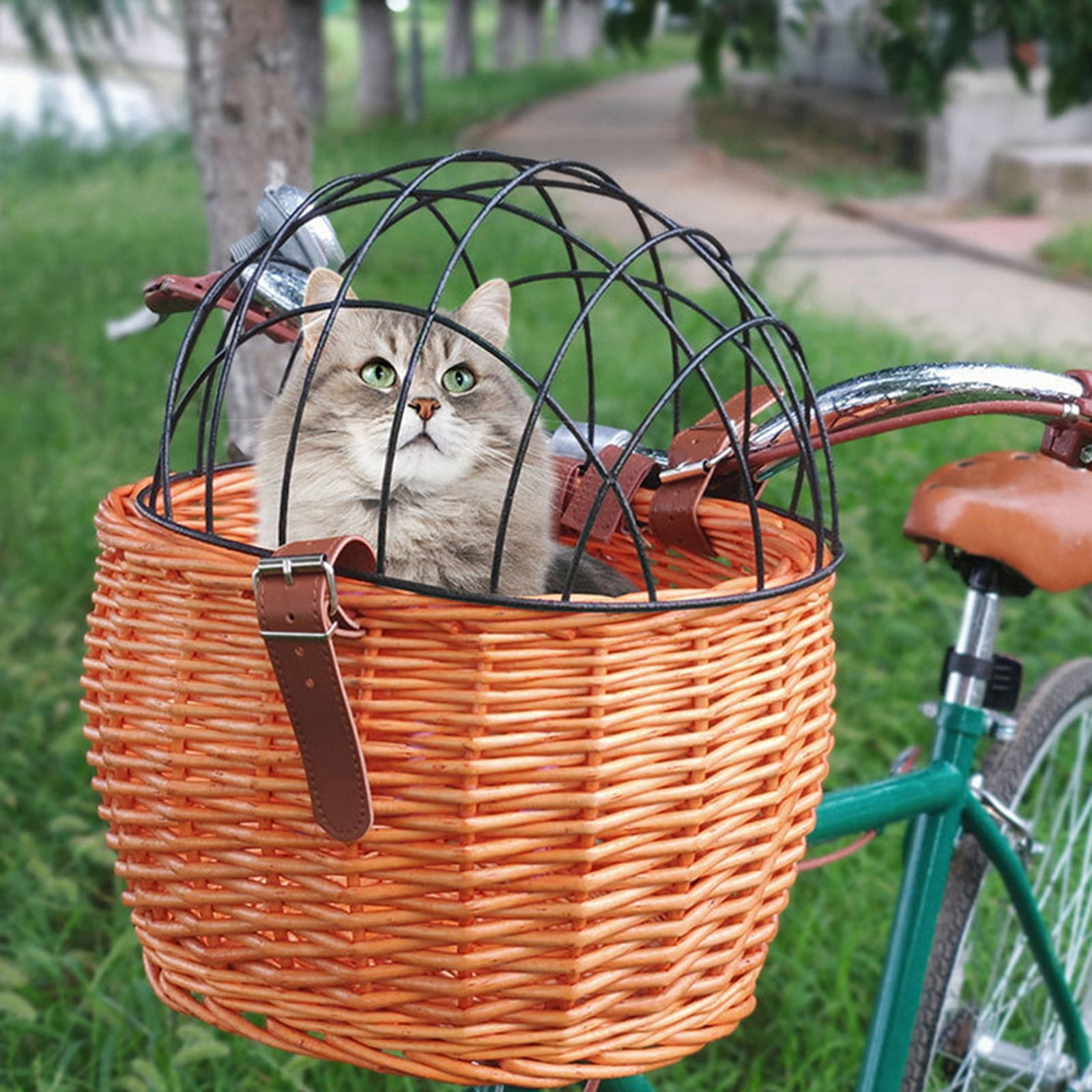 Woven Rattan Storage Bike Basket Front Bicycles Basket Rattan Basket Woven Storage Basket with Adjustable Belt
