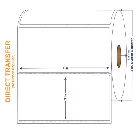 4" x 2" White Direct Print Thermal Labels, 735 per roll (4 Rolls per Carton)