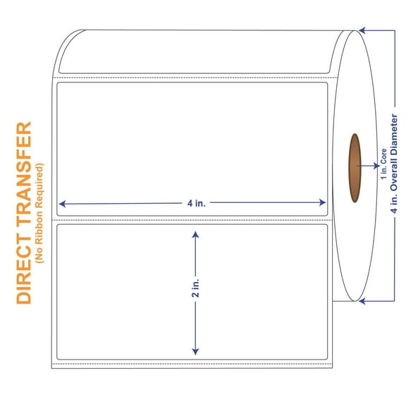 4" x 2" White Direct Print Thermal Labels, 735 per roll (4 Rolls per Carton)