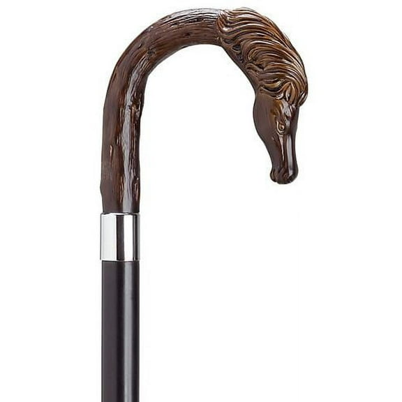 Walking Cane Brown Molded Horse Head Crook Handle on black maple shaft, 36" long Horse Cane