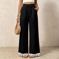 thumbnail image 2 of Nestiefly Women Linen Pants Lace Trim Wide Leg Casual Palazzo Pants Flowy Beach Summer Trousers Pants with Pockets 2026 Black M, 2 of 7