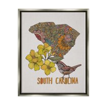Stupell Industries Detailed South Carolina State Flower Blossoms Pattern Graphic Art Luster Gray Floating Framed Canvas Print Wall Art, Design by Valentina Harper